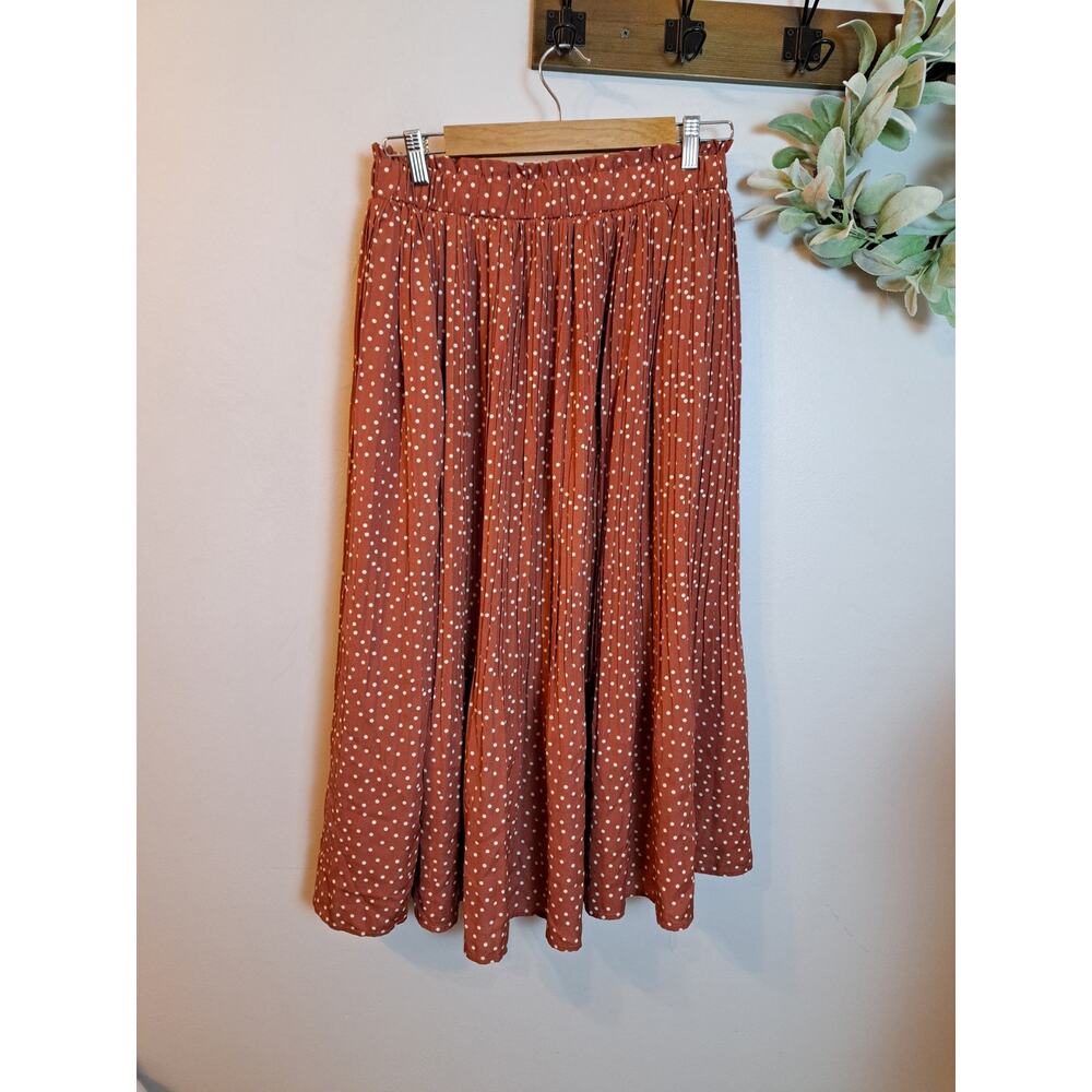 Women's Chiffon Polka-dot Maxi Pleated Sz L Elastic Waist